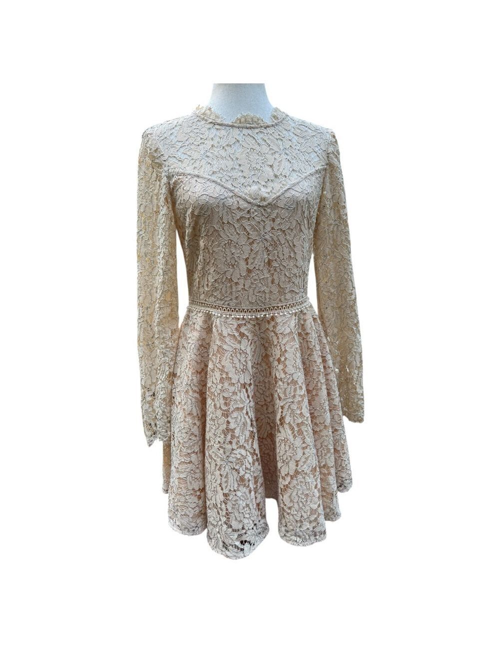 Saylor Nude Beige Open Back Lace Dress M Romantic Bridal Shower Boho